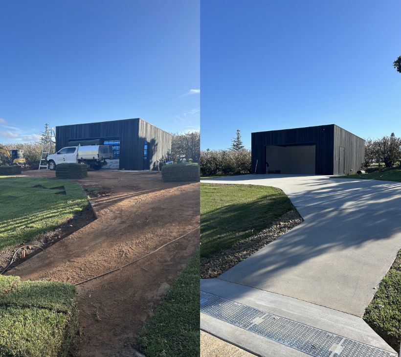 Before and after pressure cleaning a driveway and entry