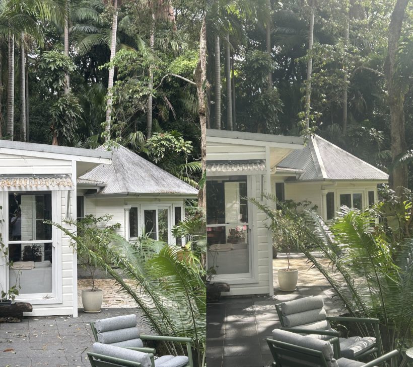 Before and after pressure cleaning a side path and paving