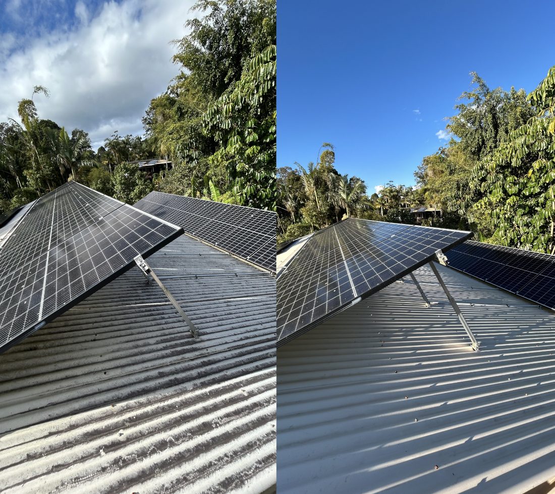 Soft-washed roof with salt and lichen removed